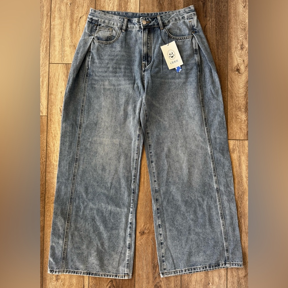 NWT Cider Denim Streetwear Wide Leg Jeans High-Rise Hip Pleats Women’s XL 33x29